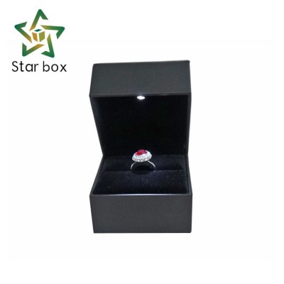 Cheap price led light luxury ring box with brand personal logo jewellery box packaging black pu leather