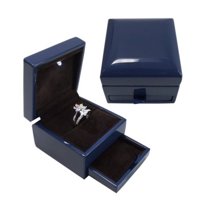 Luxury engagement wedding ring box LED light box wood glossy jewelry gift packing box with drawer