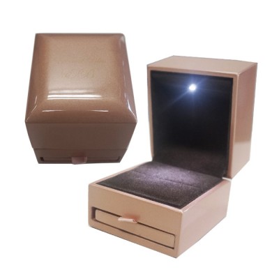 Fancy design LED light ring box piano champagne wooden wedding ring box gift jewelry storage box